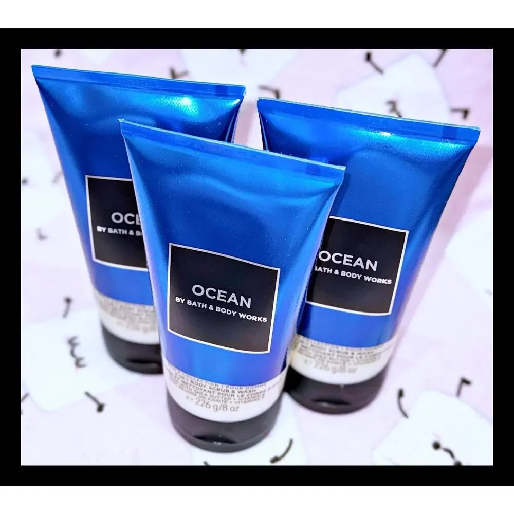 Bath & Body Works 2-in-1 Body Scrub & Wash 8 fl oz OCEAN For Men with Shea x3